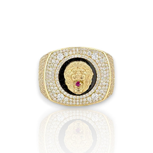 Lion Onyx ZZ Ring - 10k Yellow Gold