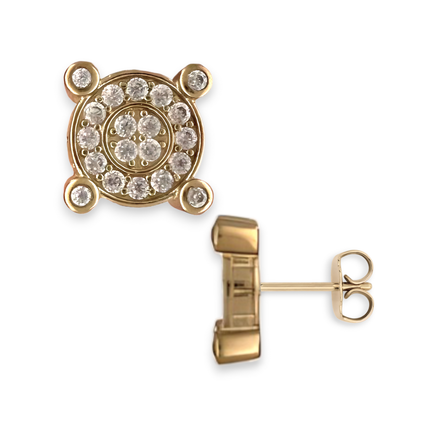 Yellow Gold CZ Round Cut Micro-Pave Stud Earrings - 10k Yellow Gold