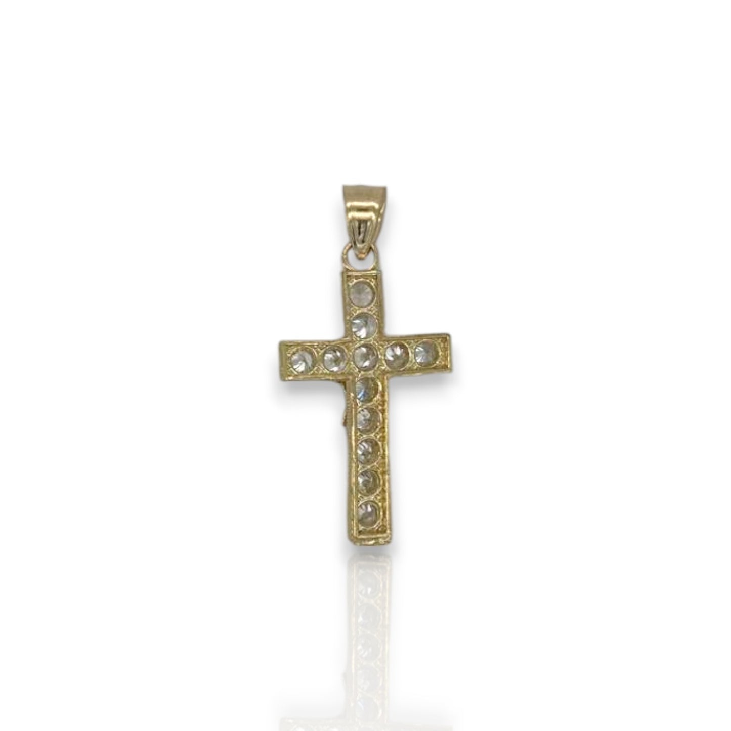 Cross Crucifix Two Tone Cz Pendant - 10k Yellow Gold