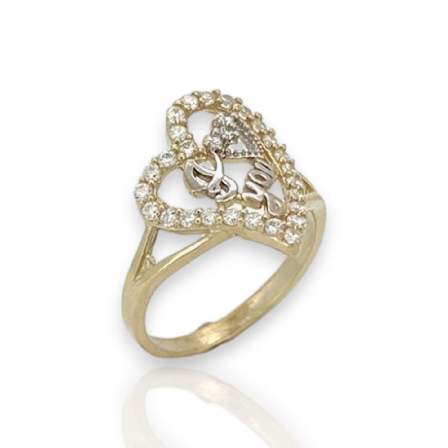 Women's Heart "I Love You" CZ Ring - 10K Yellow Gold