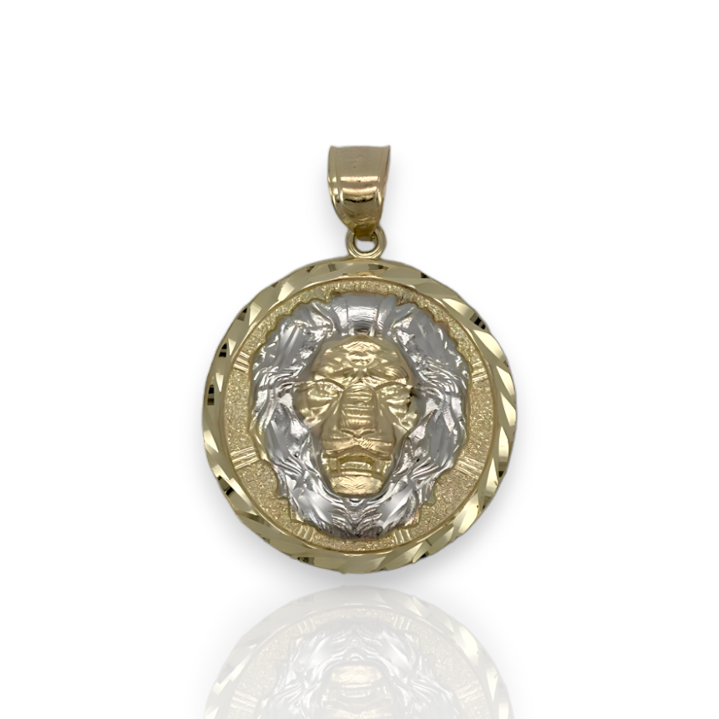 Lion Head Medallion Pendant - 10k Yellow Gold