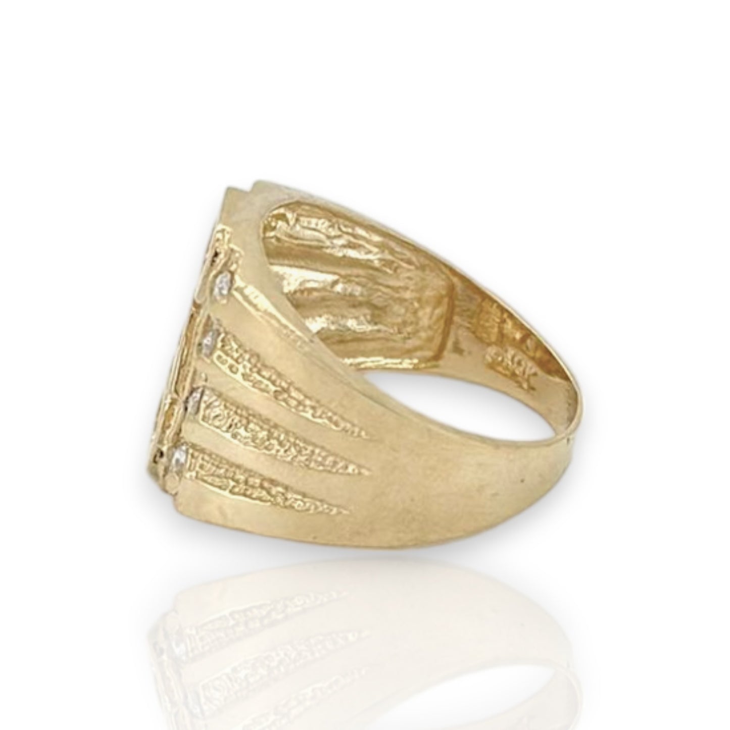 Mens DAD CZ Signet Ring - 10k Yellow Gold