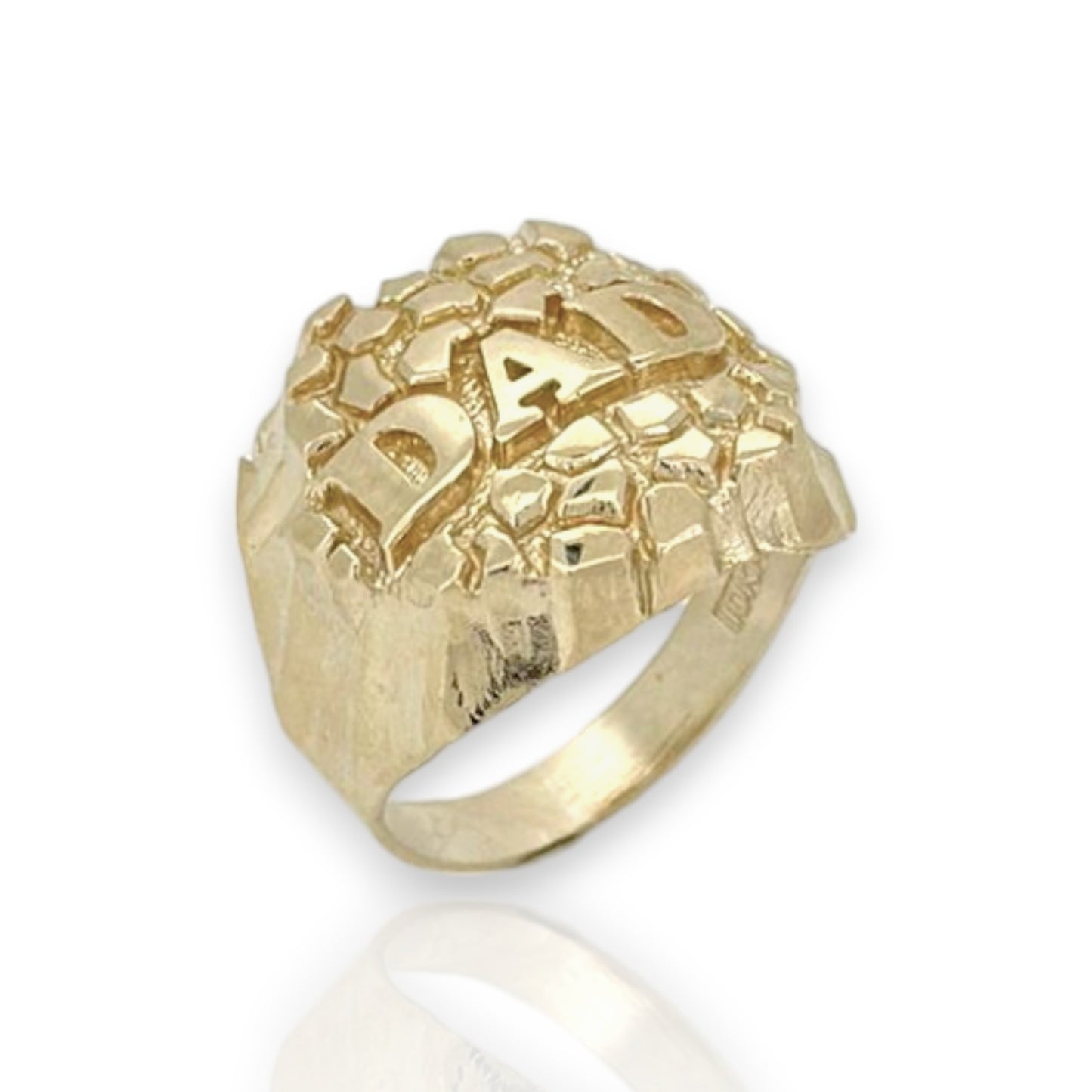 Mens DAD Nugget CZ Signet Ring - 10k Yellow Gold