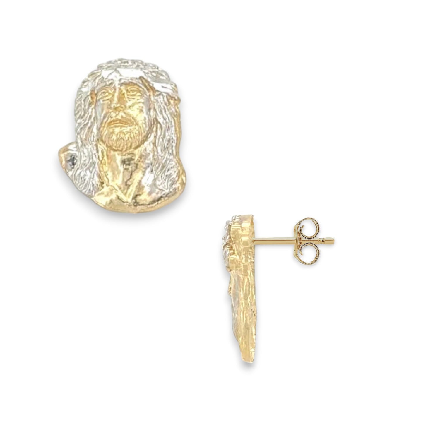 Jesus Face Earrings - 10k Yellow Gold