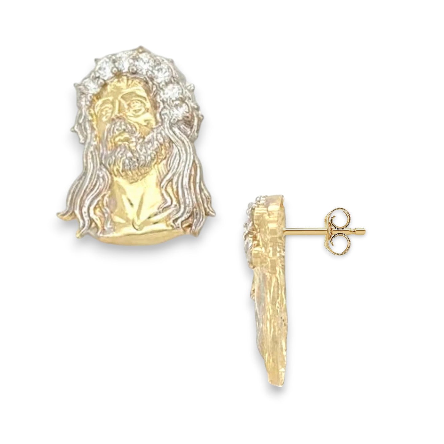 Jesus Face Earrings - 10k Yellow Gold