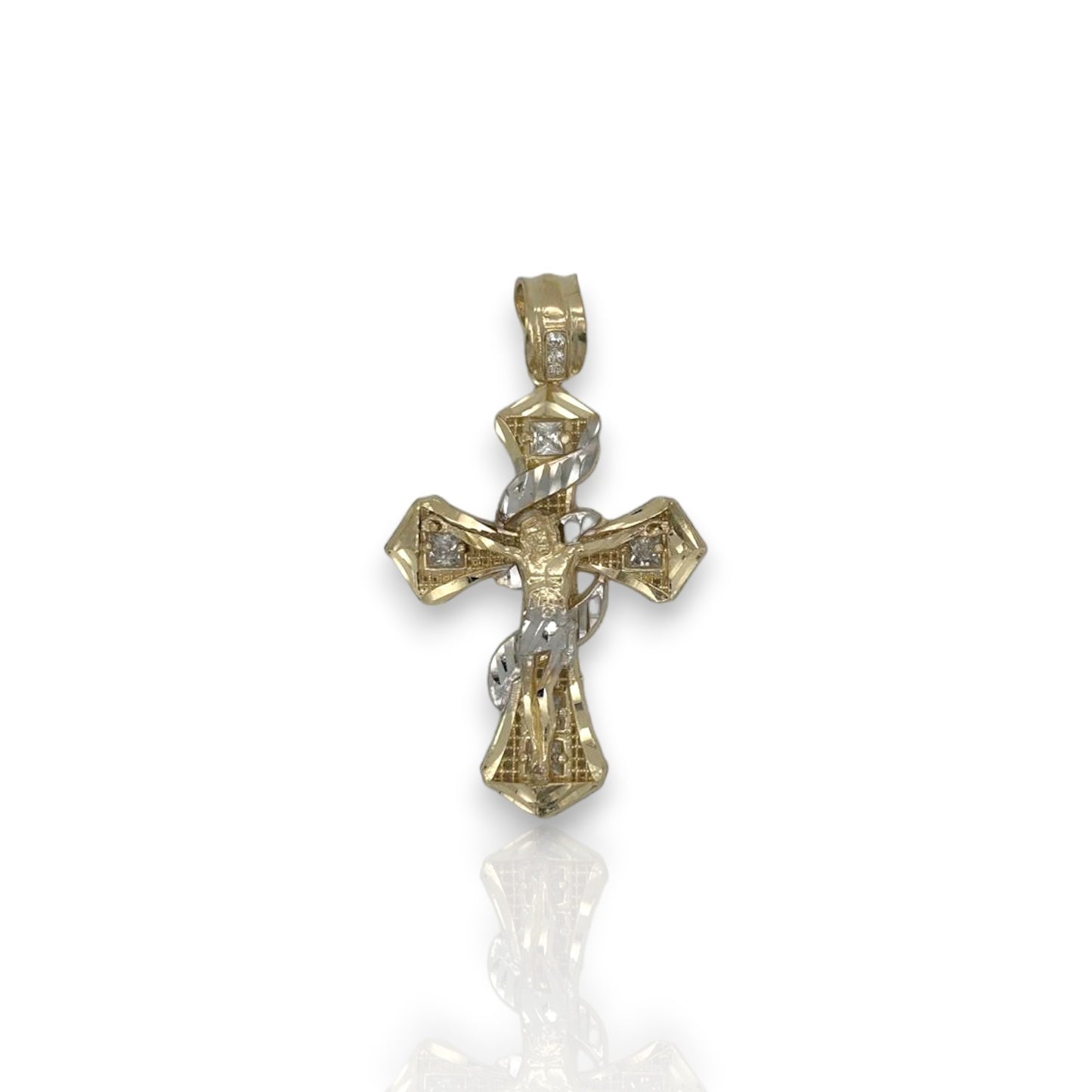 Cross Crucifix Two Tone Pendant - 10k Yellow Gold