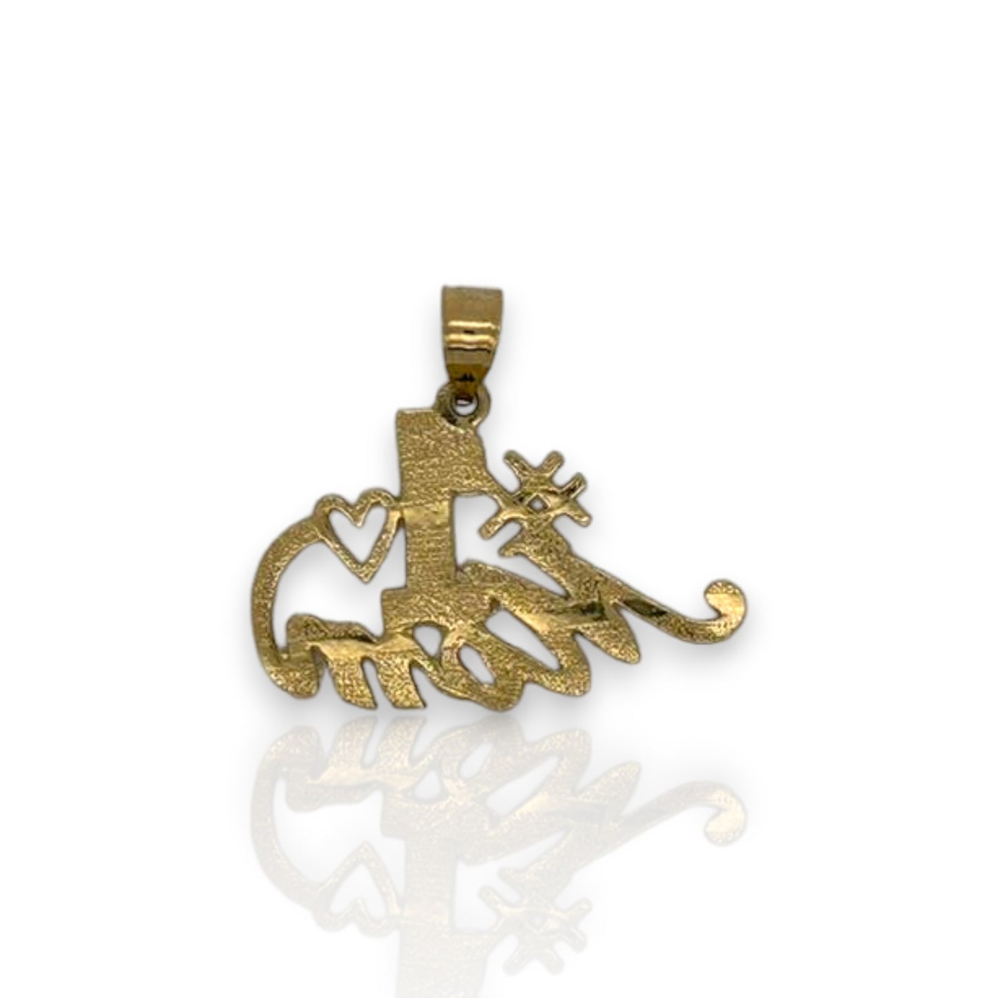 Mom "Number 1" Cz Pendant - 14K Yellow Gold