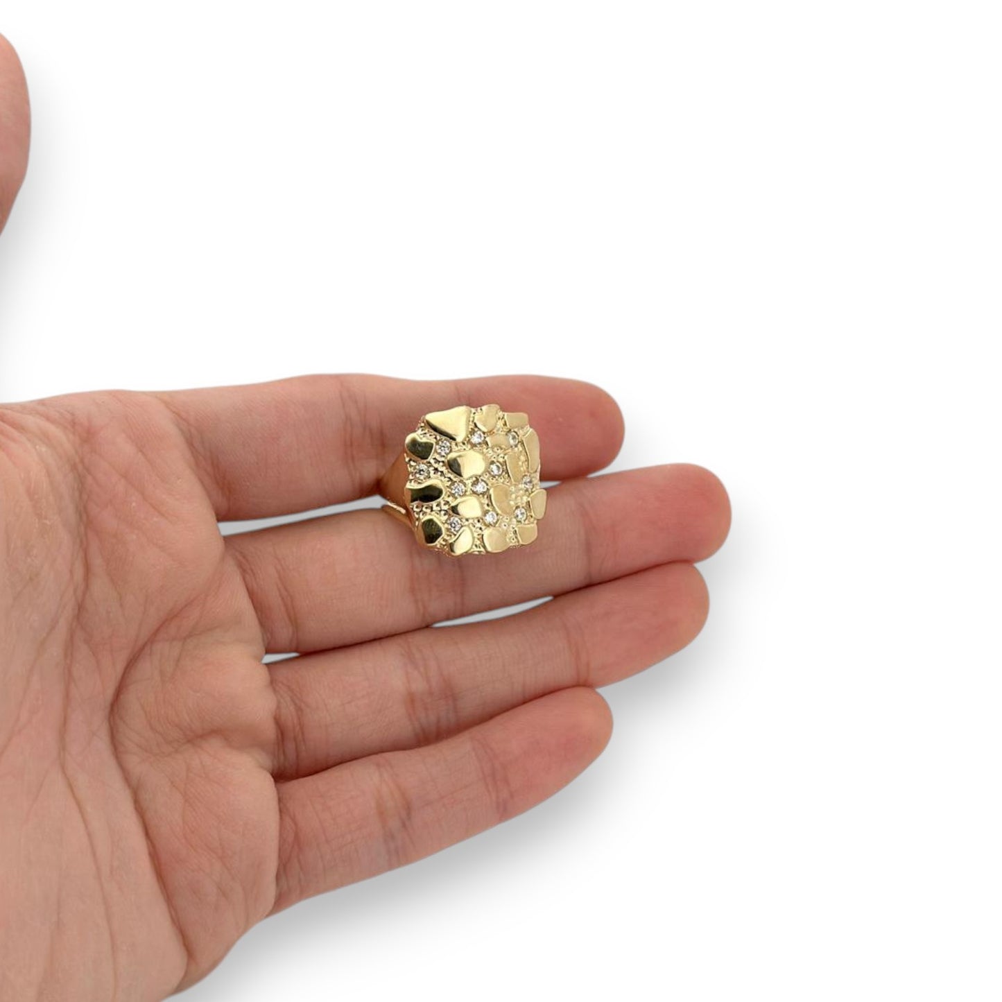 Nugget Square CZ Ring - 10K Yellow Gold