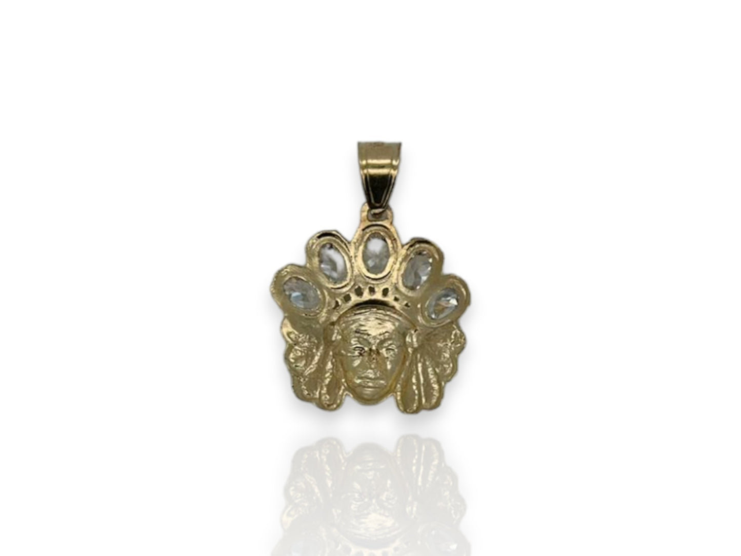 Colgante "Jefe" indio nativo CZ - Oro amarillo de 10 k