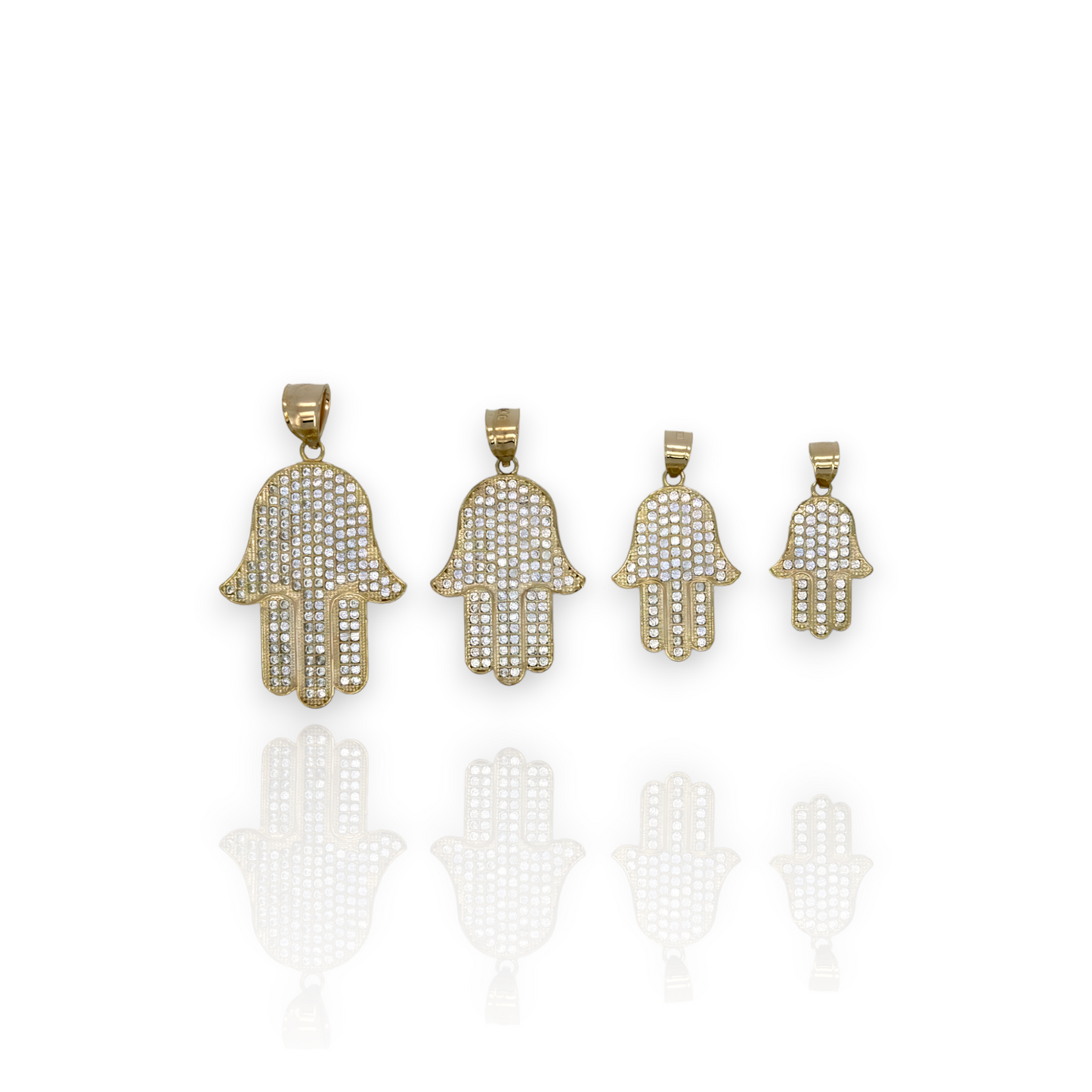 Hamsa Evil Eye Pendant Cubic Zirconia CZ - 10k Yellow Gold - Size Varation