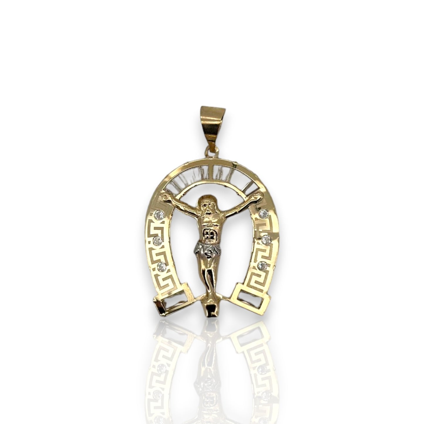 Horseshoe Jesus Pendant - 10K Yellow Gold