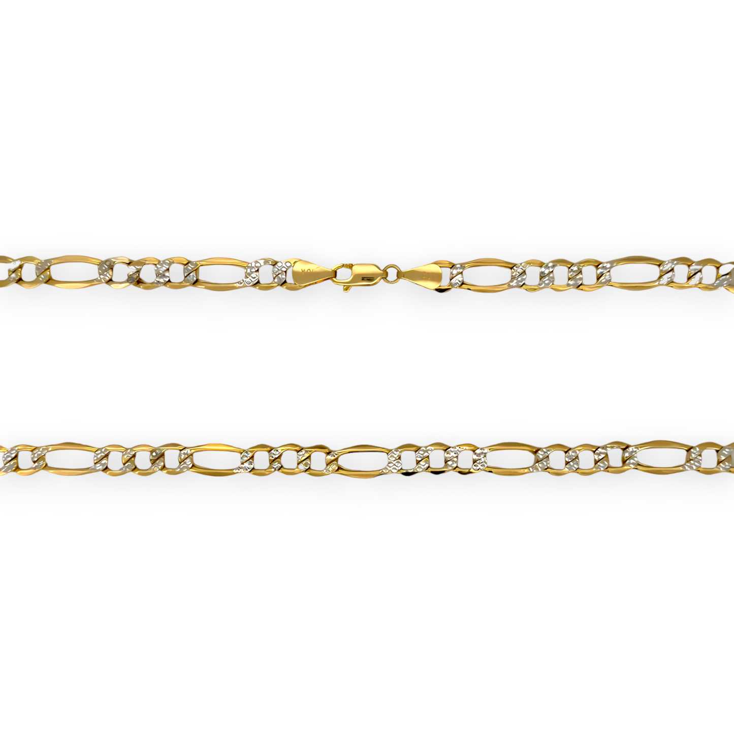 Figaro Two Tone Pave Link Chain Necklace - 14K Yellow Gold - Hollow