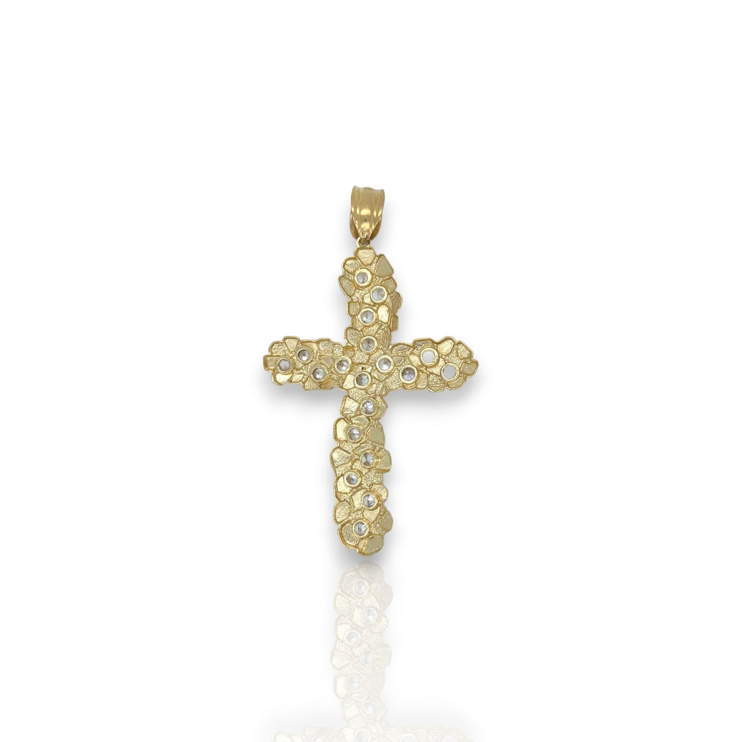 Cross Crucifix Cz Nugget Pendant - 10k Yellow Gold