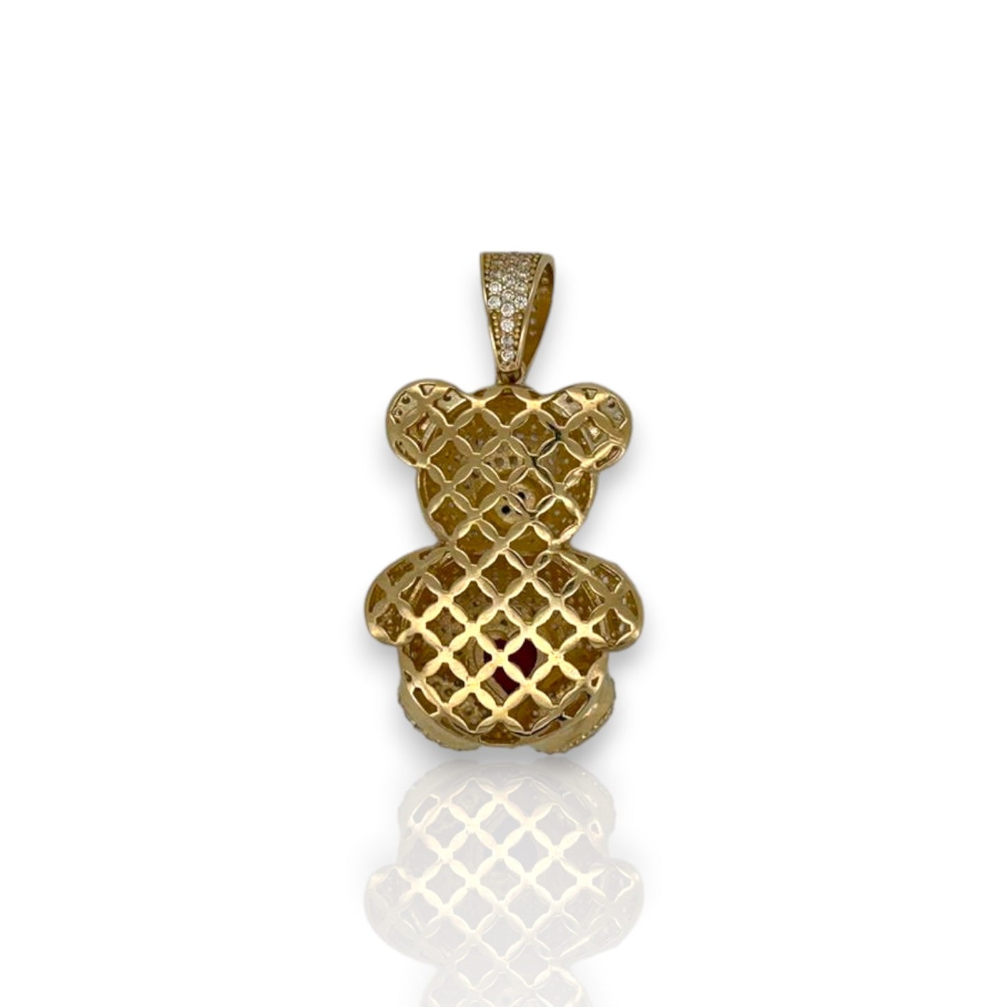 Teddy Bear Cz Pendant - 14K Yellow Gold