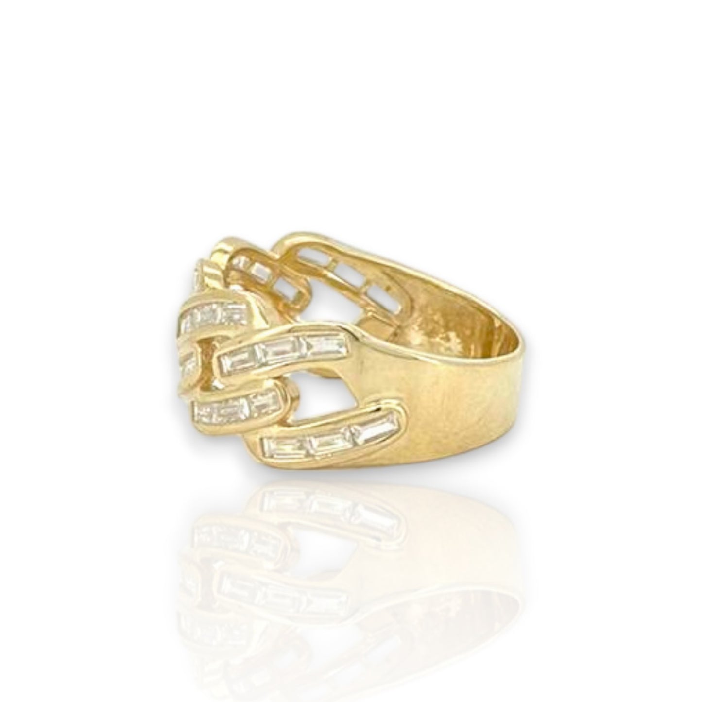 Miami Cuban Link Baguette Cut Cz Ring - 10k Yellow Gold