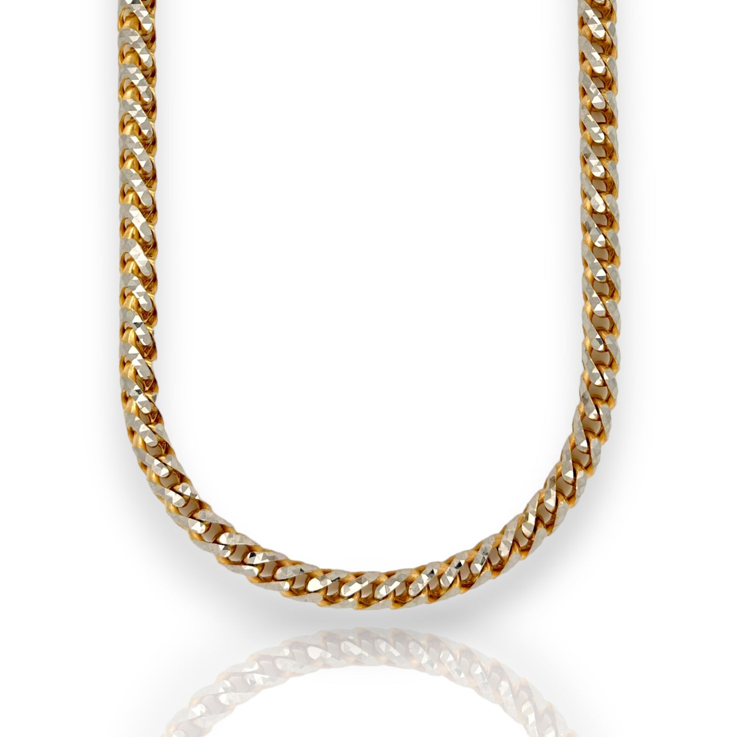 Collar de cadena redonda Franco Box - Oro pavé amarillo de dos tonos de 10 quilates - Sólido