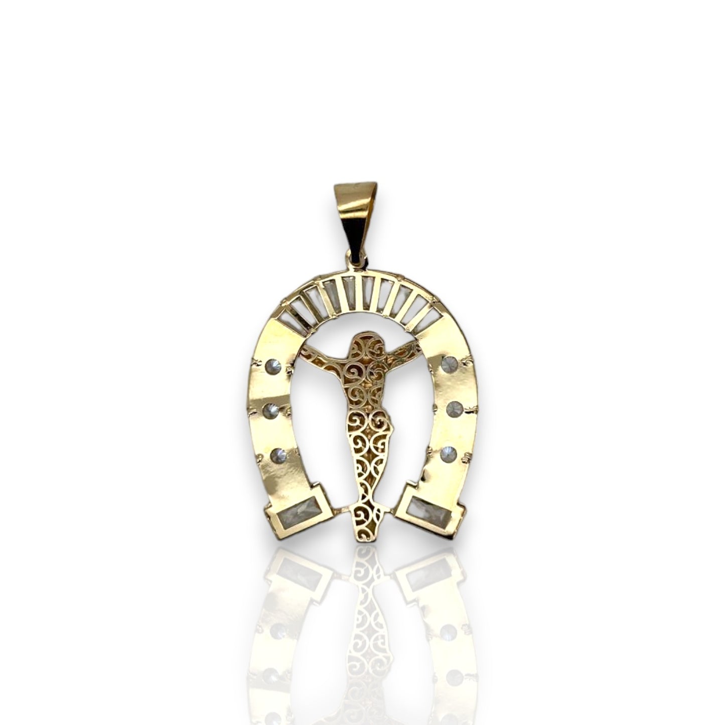 Horseshoe Jesus Pendant - 10K Yellow Gold
