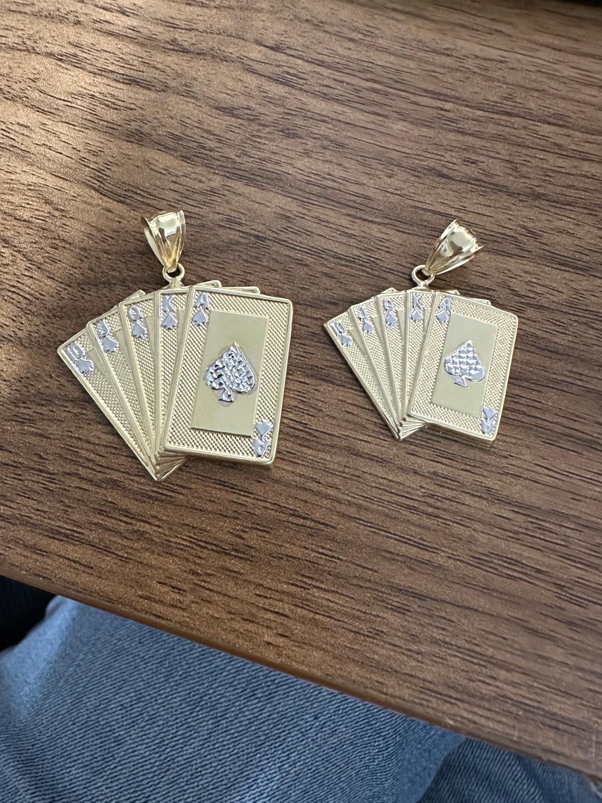 14K Yellow Gold - Poker Cards CZ Pendant