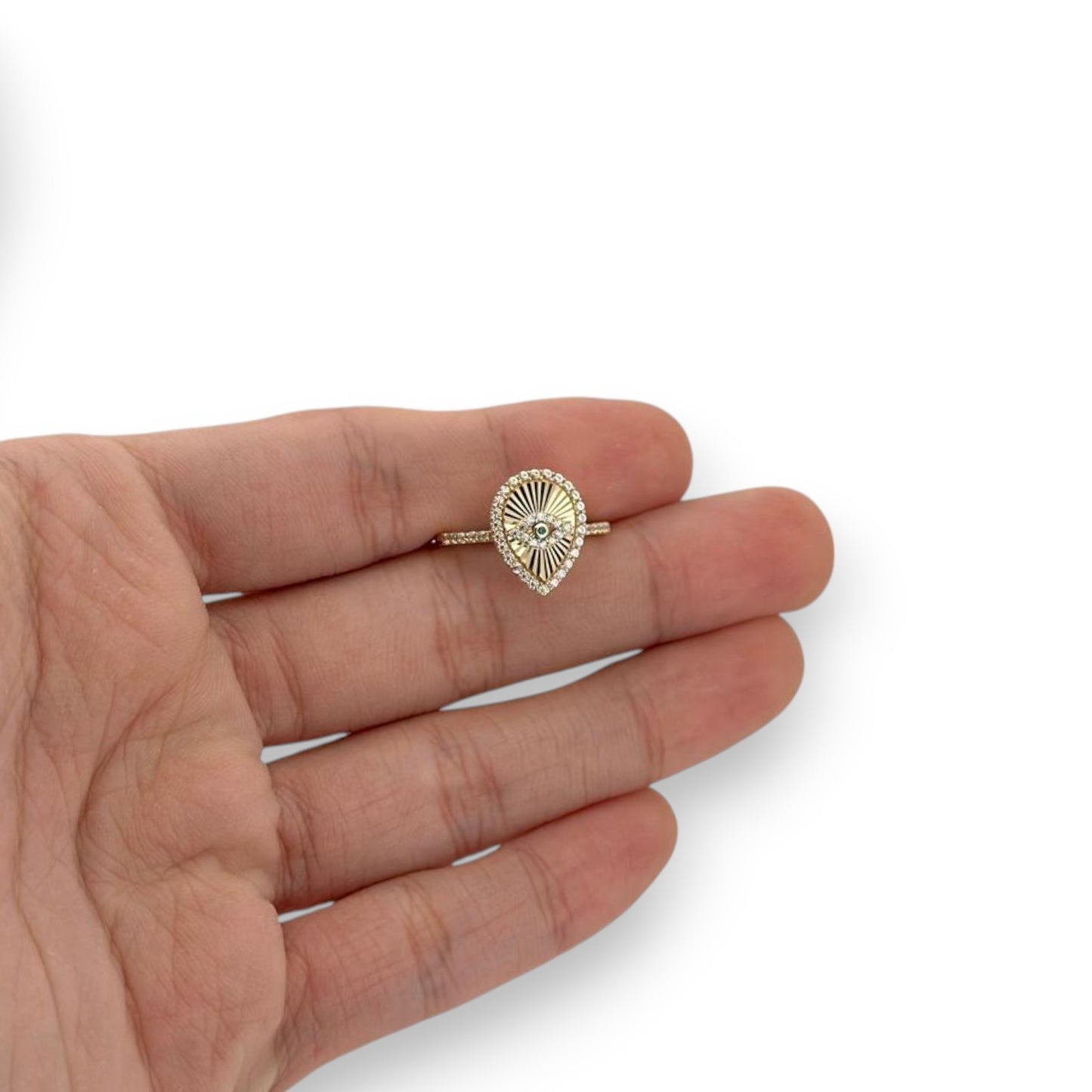 Evil Eye Emerald Shape CZ Ring - 10K Yellow Gold