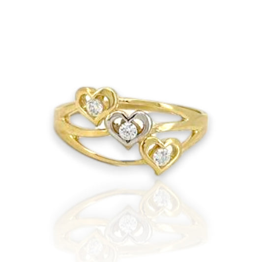 Triple Heart CZ Ring - 10K Yellow Gold