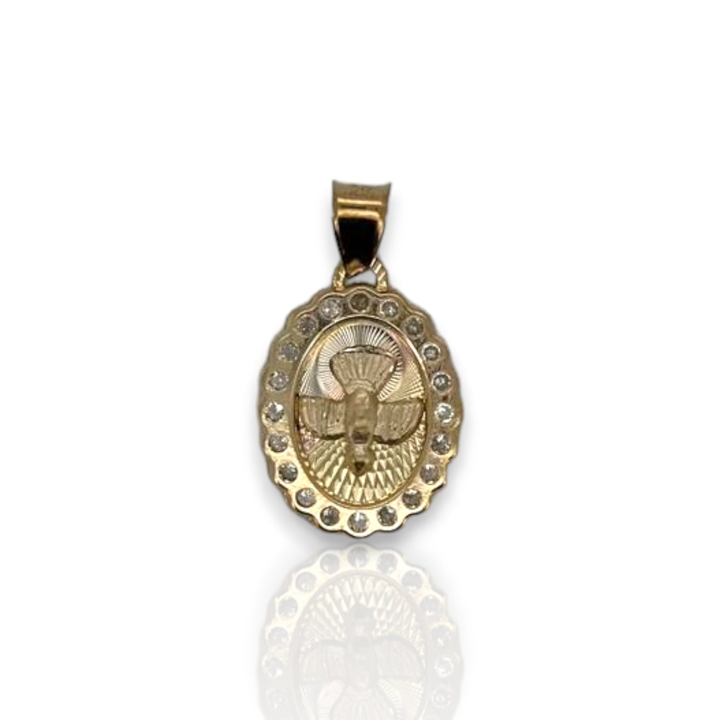 Oval Shape Bird CZ Pendant - 10K Yellow Gold