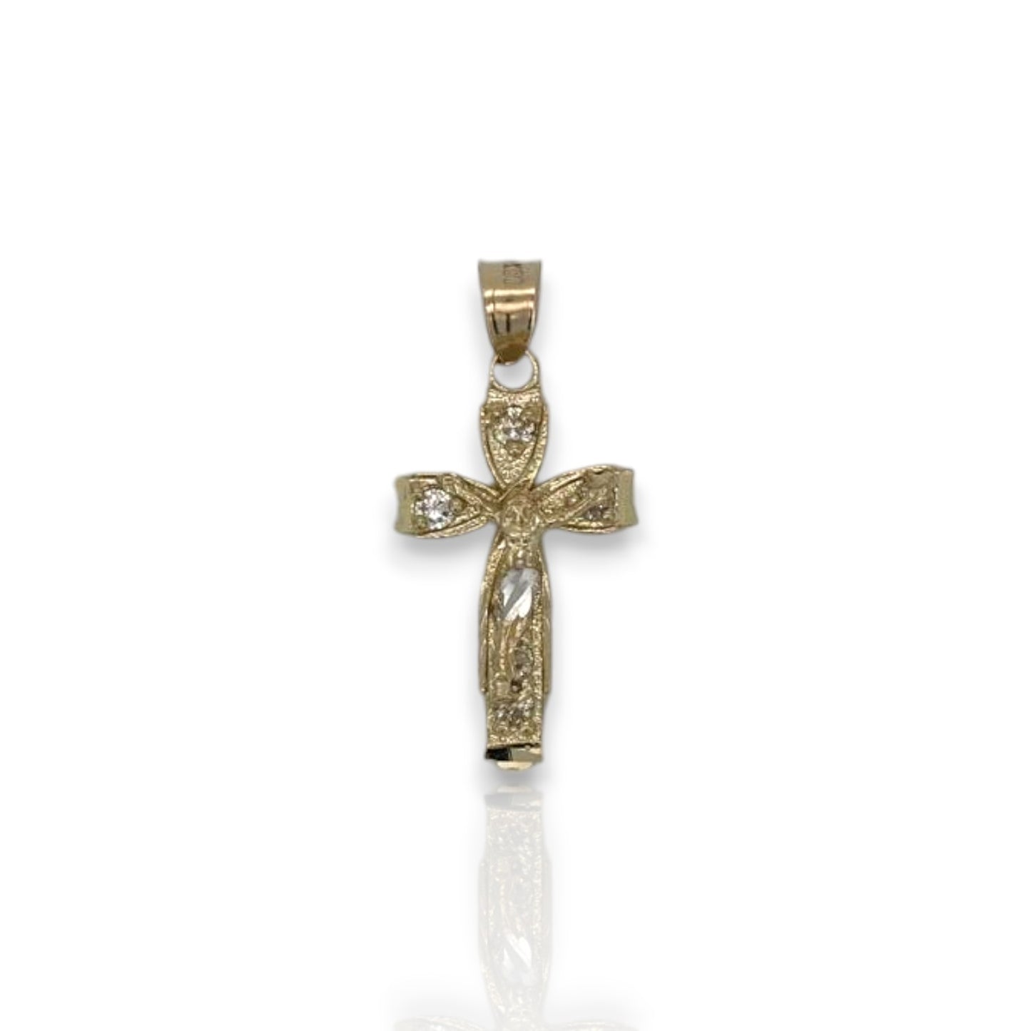 Cross Crucifix Two Tone Cz Pendant - 10k Yellow Gold