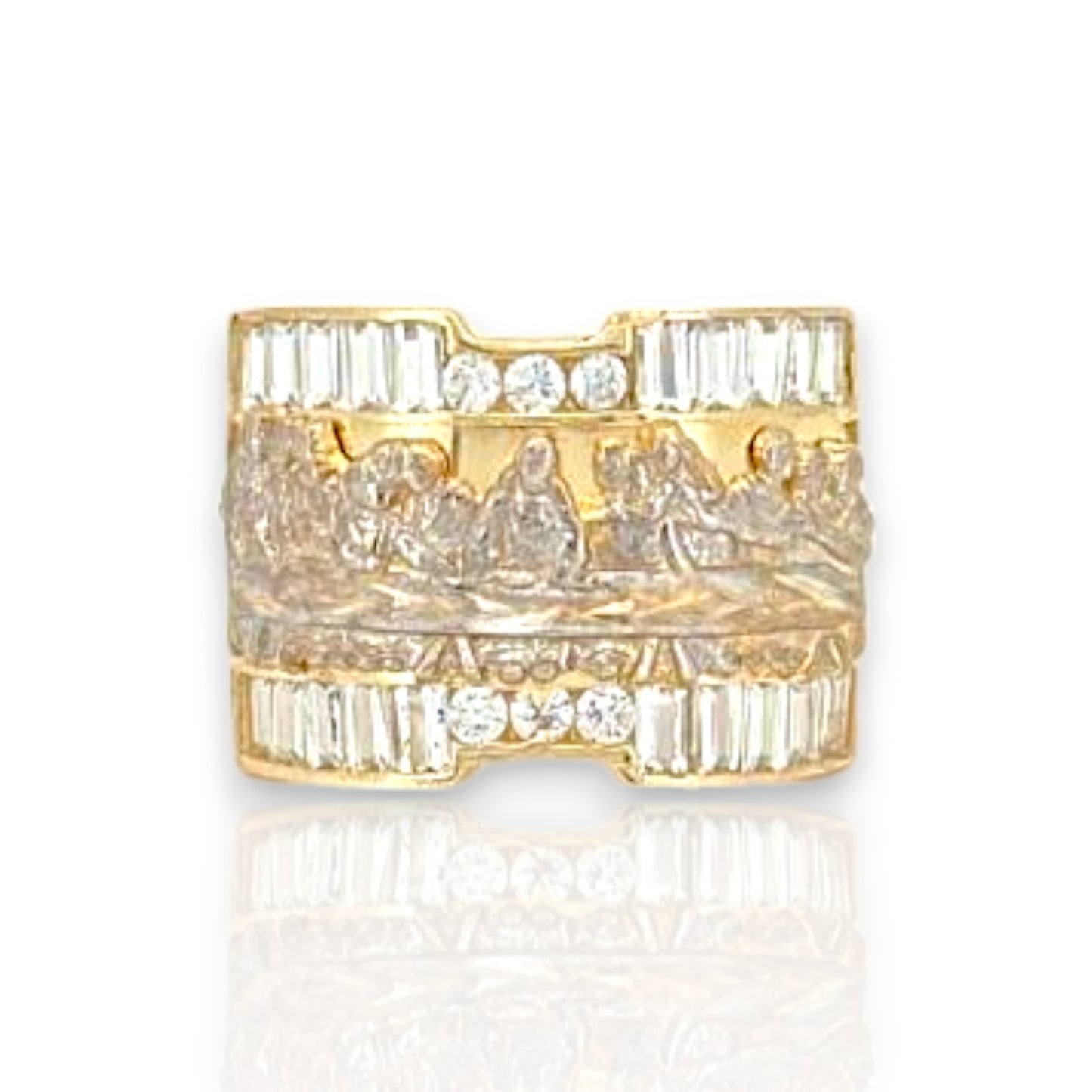 Last Supper Two Tone CZ Ring - 10K Yellow Gold