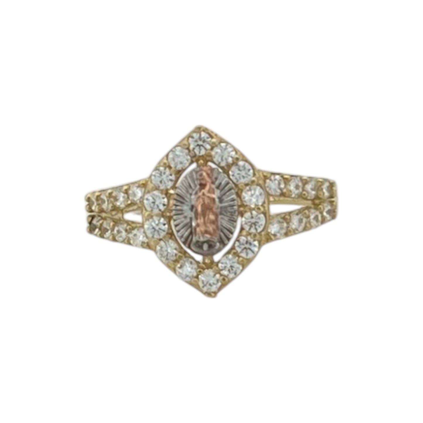 Anillo grande con circonita cúbica y cabeza de Jesús - Oro amarillo de 10 quilates