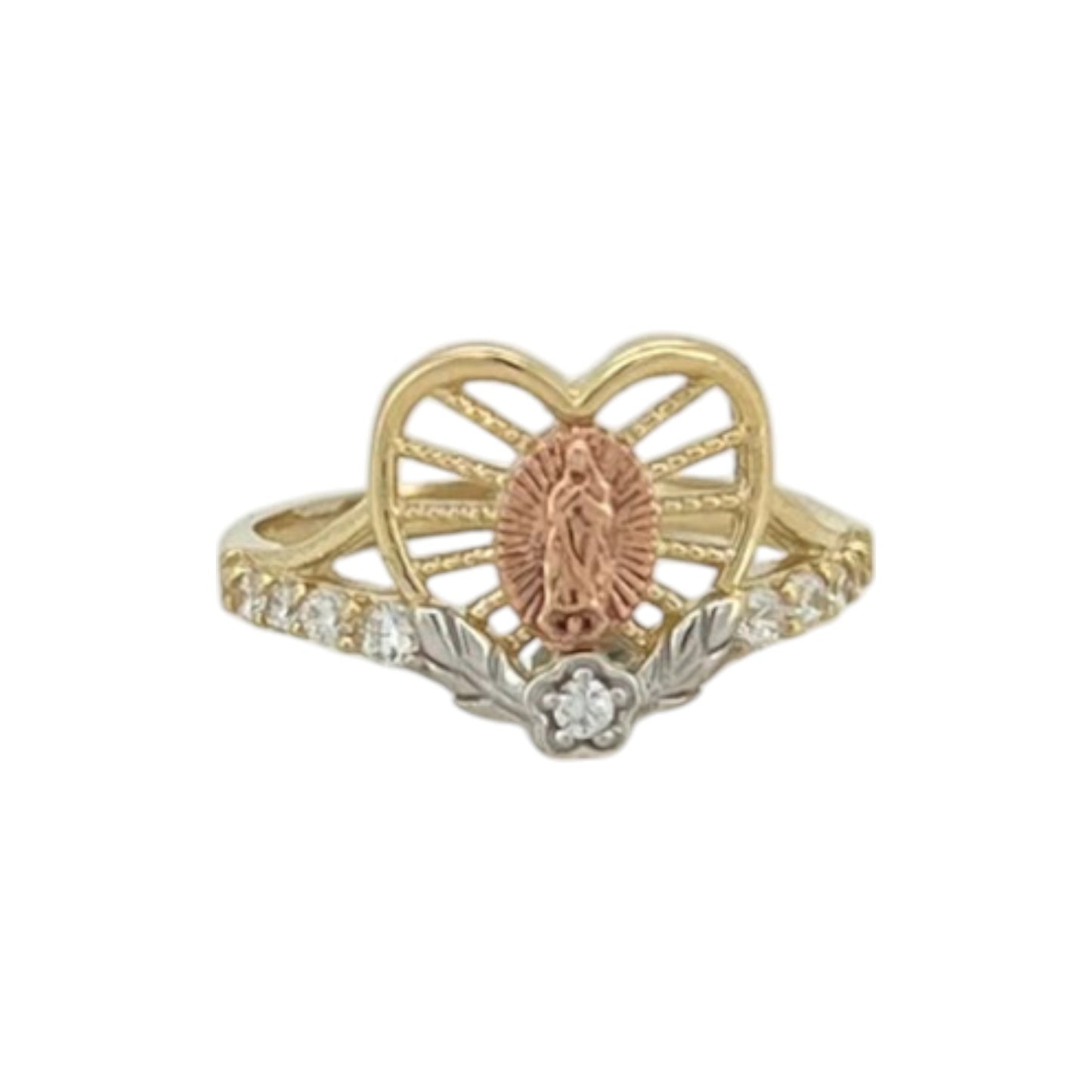 Anillo grande con circonita cúbica y cabeza de Jesús - Oro amarillo de 10 quilates