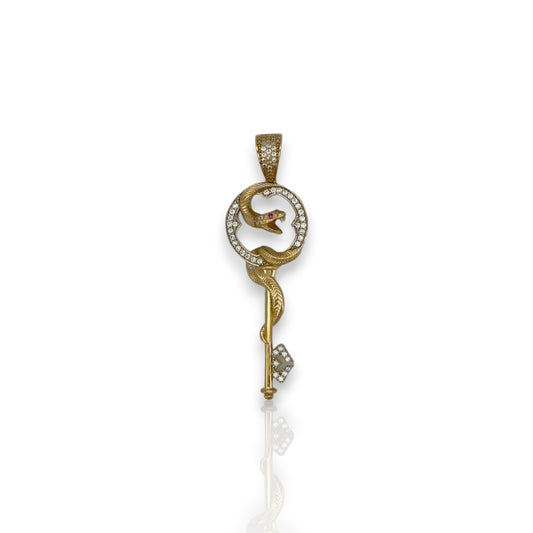 Snake On A Cain Cz Pendant - 14K Yellow Gold