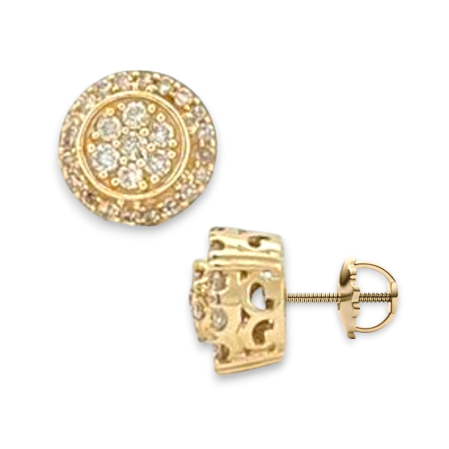 0.80ct Diamond Halo Cluster Square Stud Earrings - 14k Yellow Gold