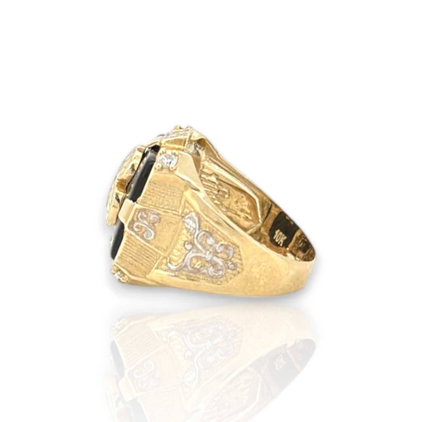 Dollar Sign Onyx Ring - 10k Yellow Gold