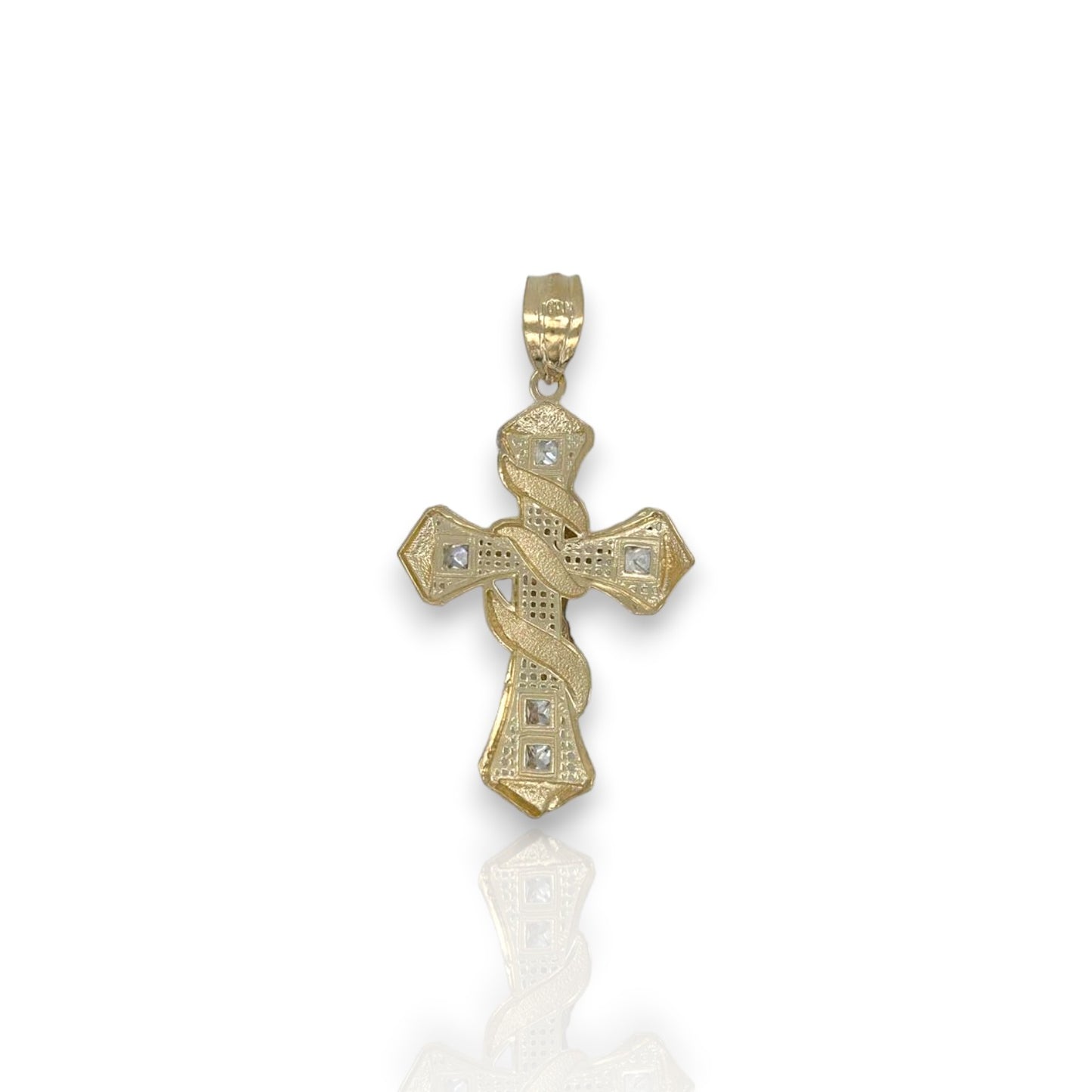 Cross Crucifix Two Tone Pendant - 10k Yellow Gold