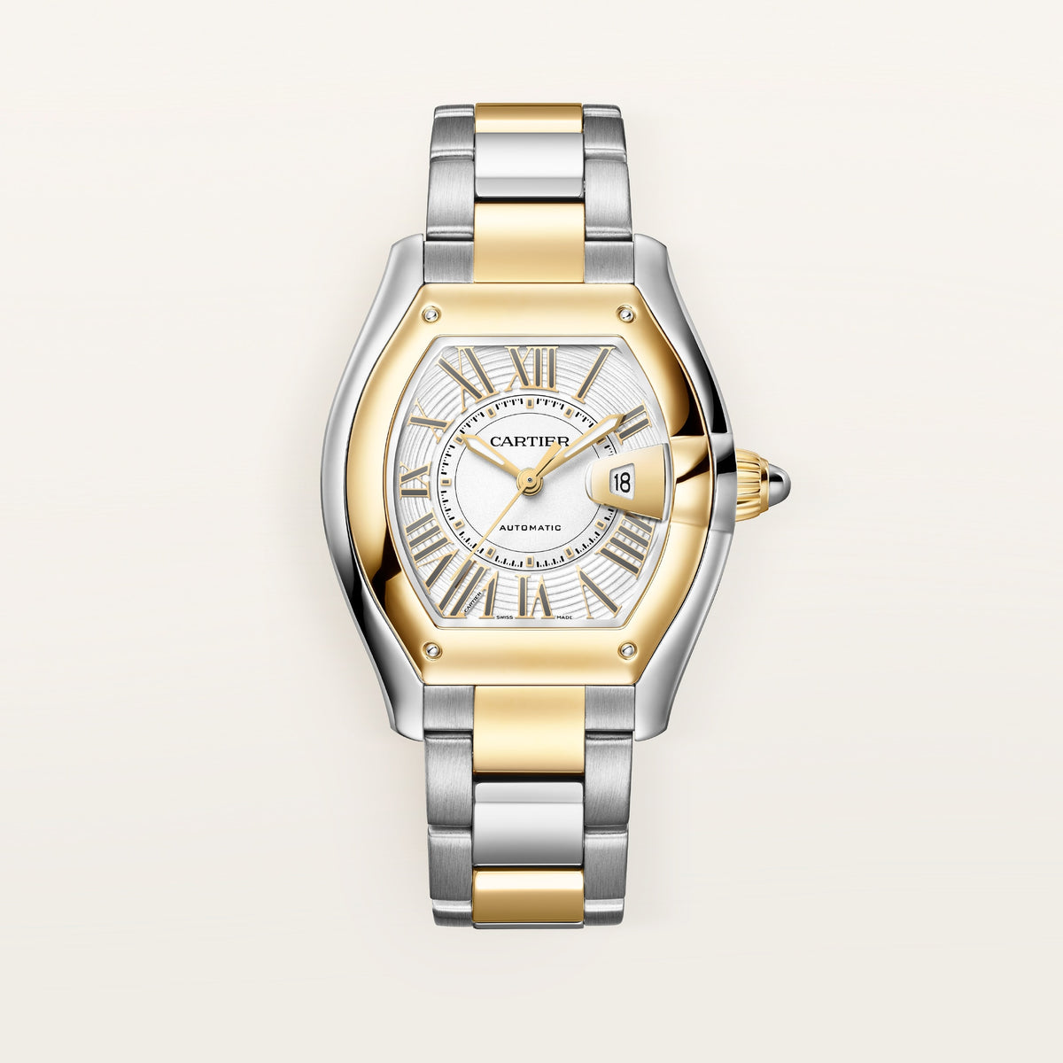 Cartier Roadster W2RD0009 - Medium model Steel with 18K yellow gold bezel, White Dial, 18K yellow gold and steel bracelet