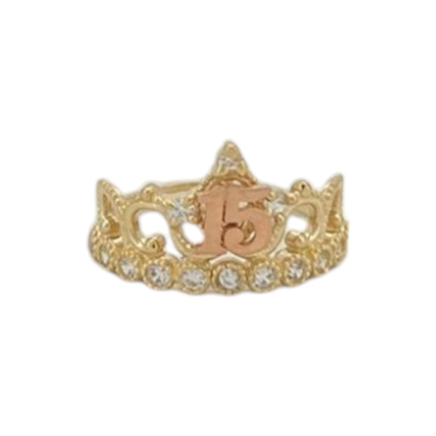 Quinceañera Crown Band 15 Años Ring - 10k Yellow Gold