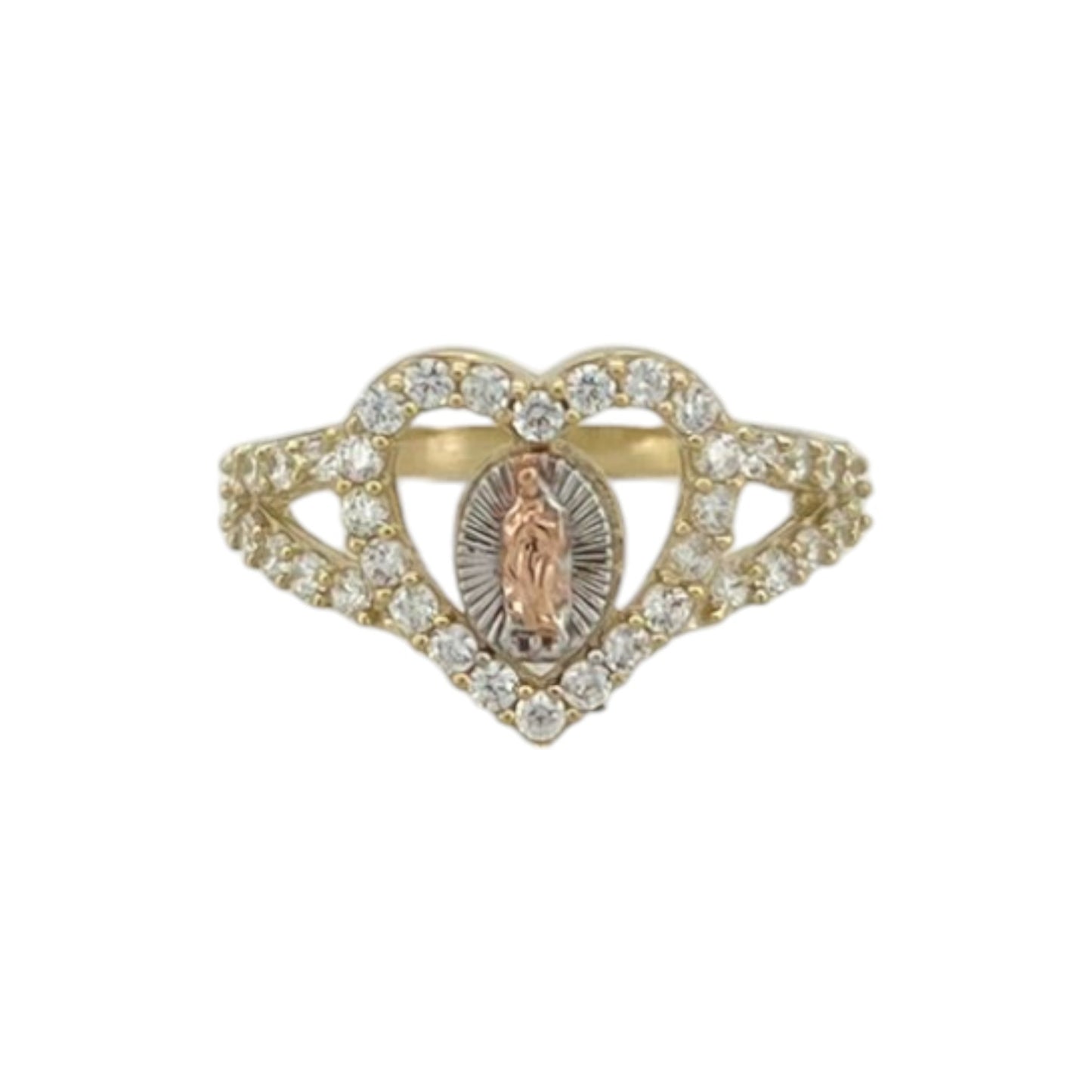 Anillo grande con circonita cúbica y cabeza de Jesús - Oro amarillo de 10 quilates