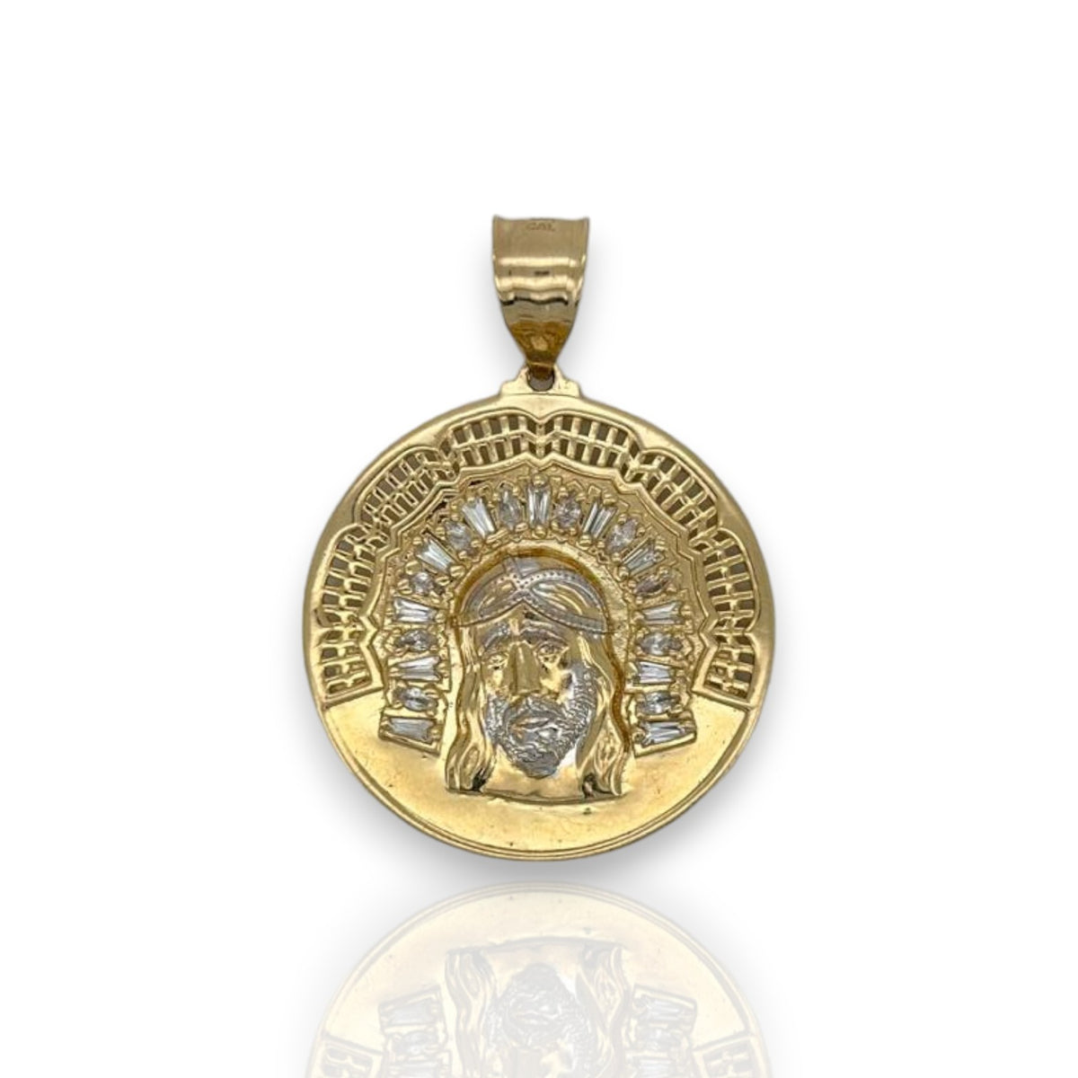 Jesus Two Tone Medallion Pendant - 14k Yellow Gold