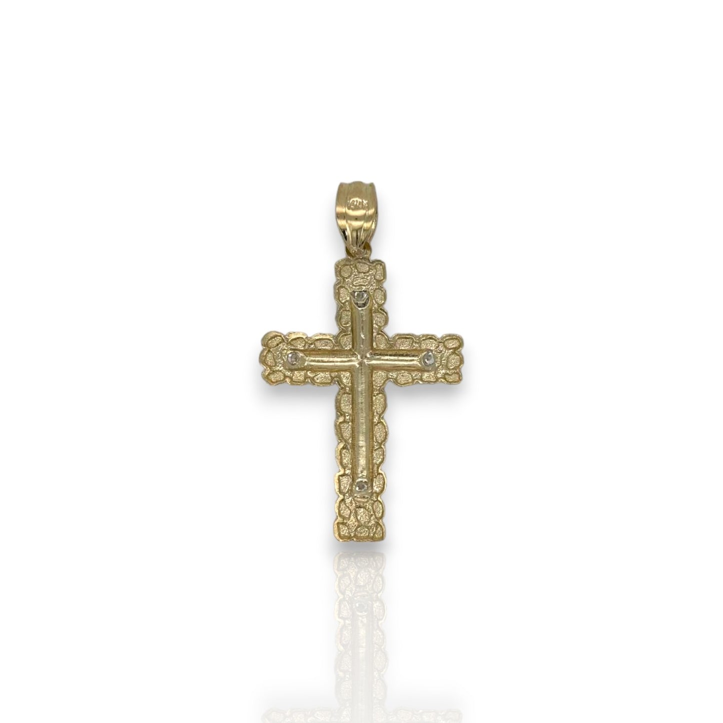 Cross Crucifix Cz Nugget Two Tone Pendant - 10k Yellow Gold