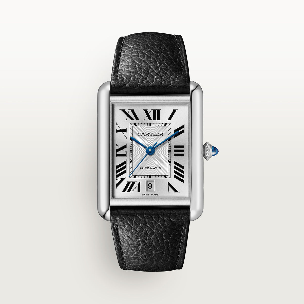 Cartier Tank Must de Cartier WSTA0141 - Extra-large model Steel, Silvered flinqué Dial, Interchangeable black grained calfskin strap