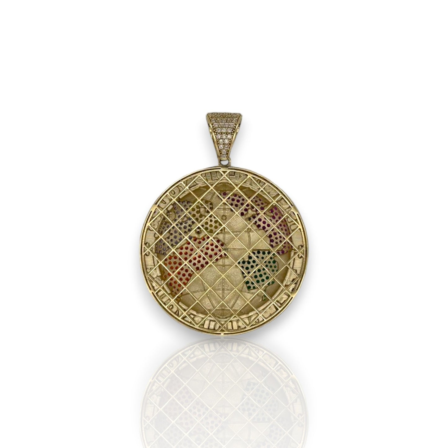 Planet "Globe" Cz Pendant - 14K Yellow Gold