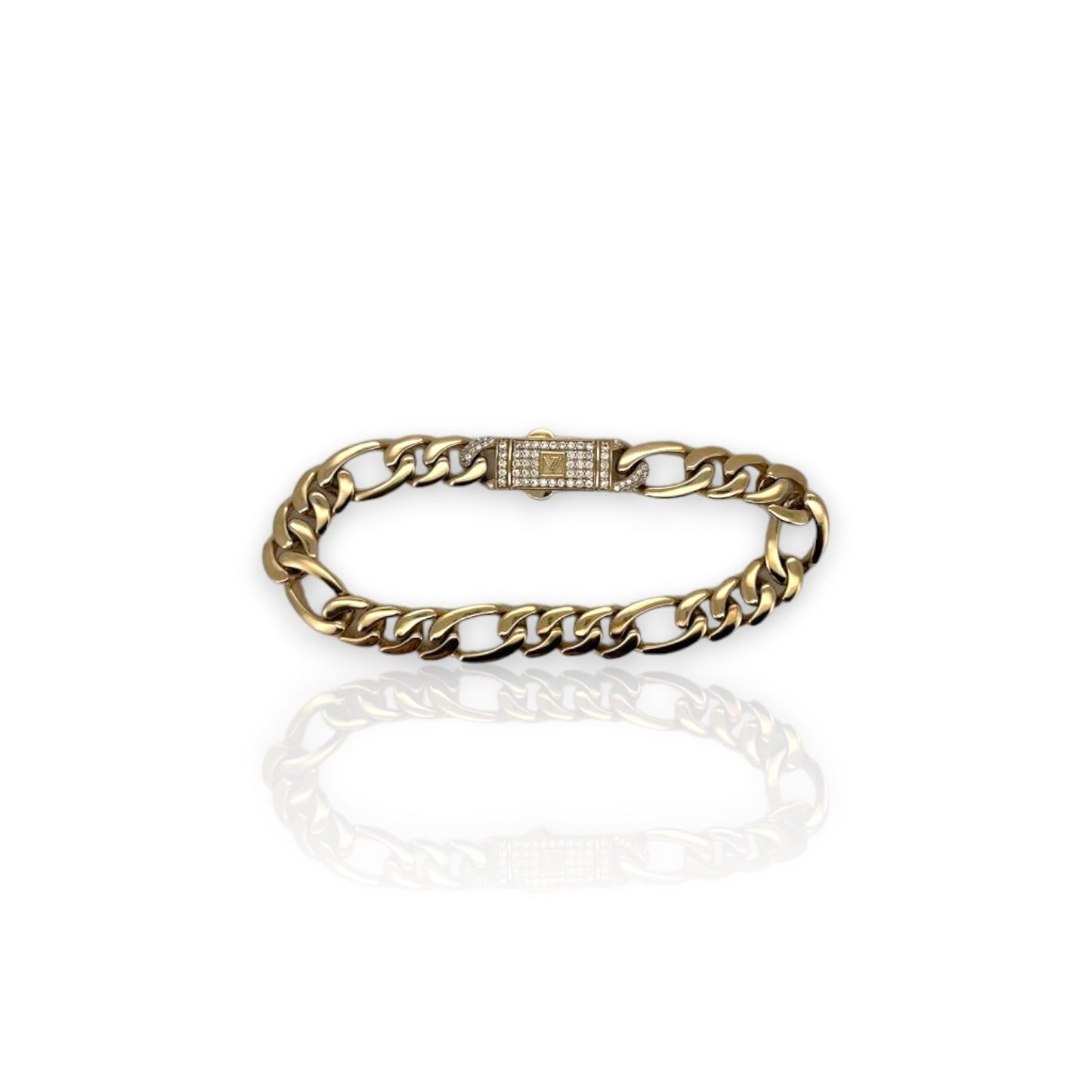 Figaro Chain Link Cz Bracelet - 10K Yellow Gold