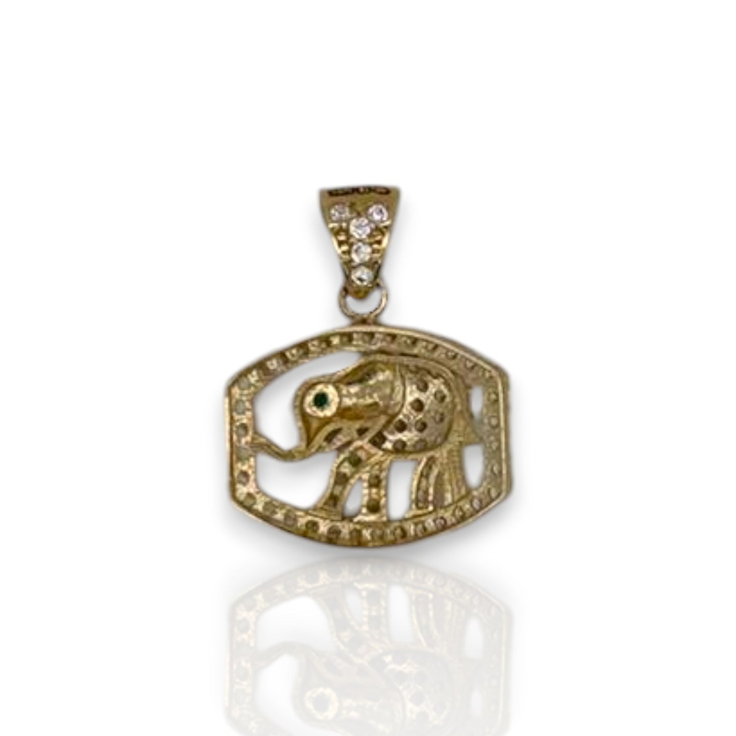 Elephant Cz Pendant - 14k Yellow Gold