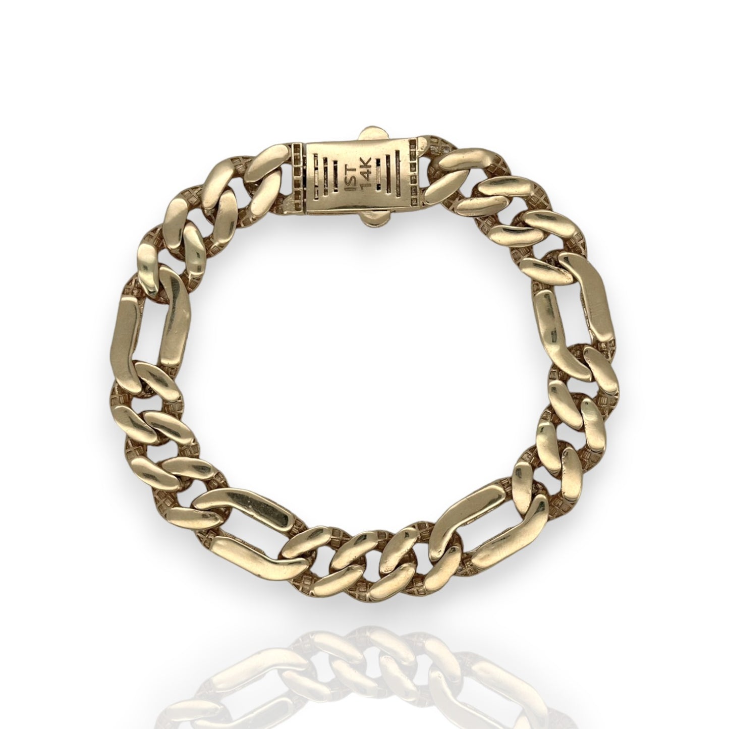 Monaco Chain Figaro Royal Plain Link Bracelet 14K Yellow Gold - Hollow