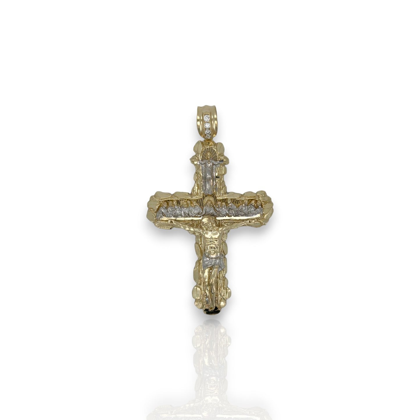 Cross Crucifix Last Supper Pendant - 10k Yellow Gold