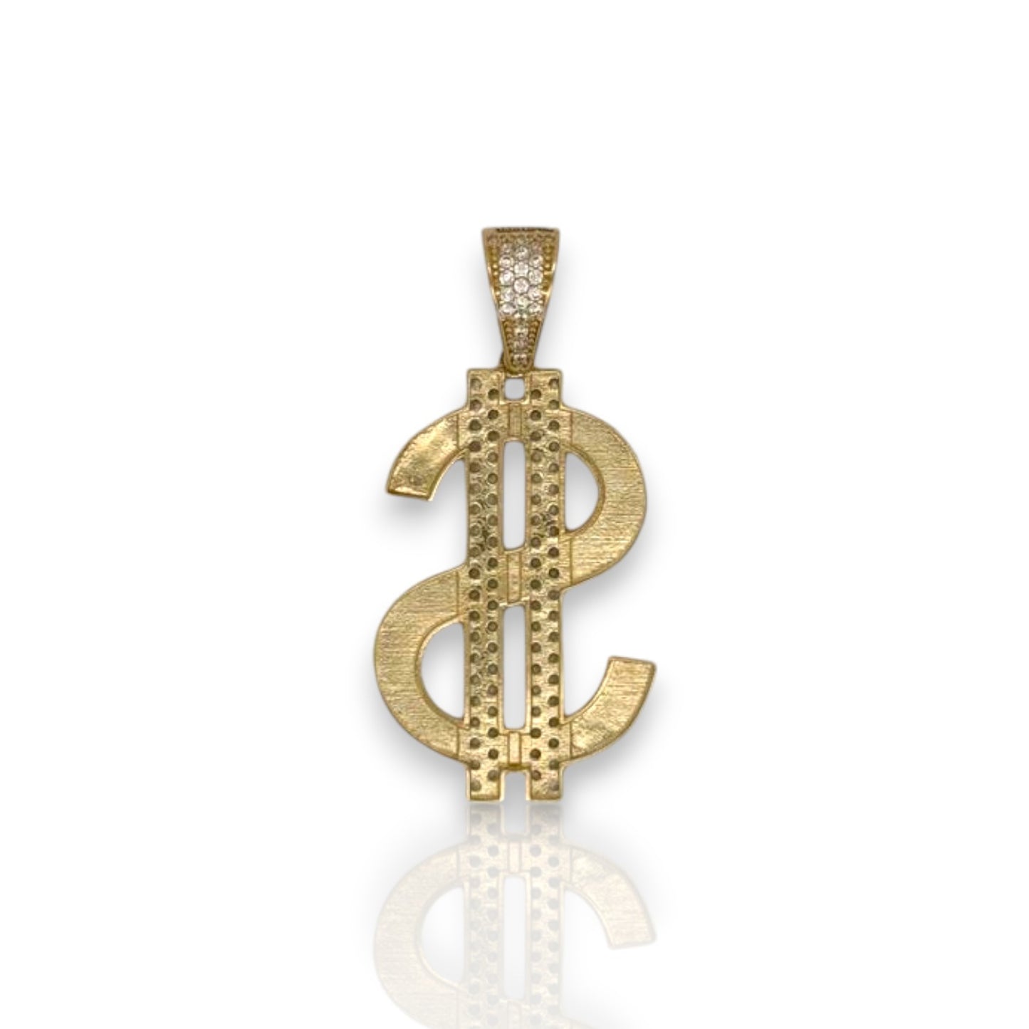 Dollar Sign Cz Pendant - 14k Yellow Gold