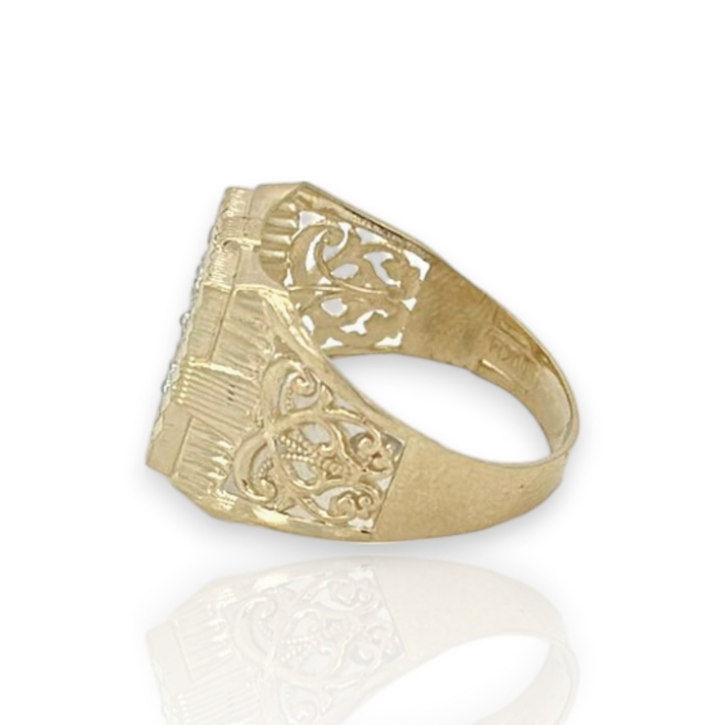 Anillo cuadrado grande con talla de diamante y circonita cúbica - Oro amarillo de 10 quilates