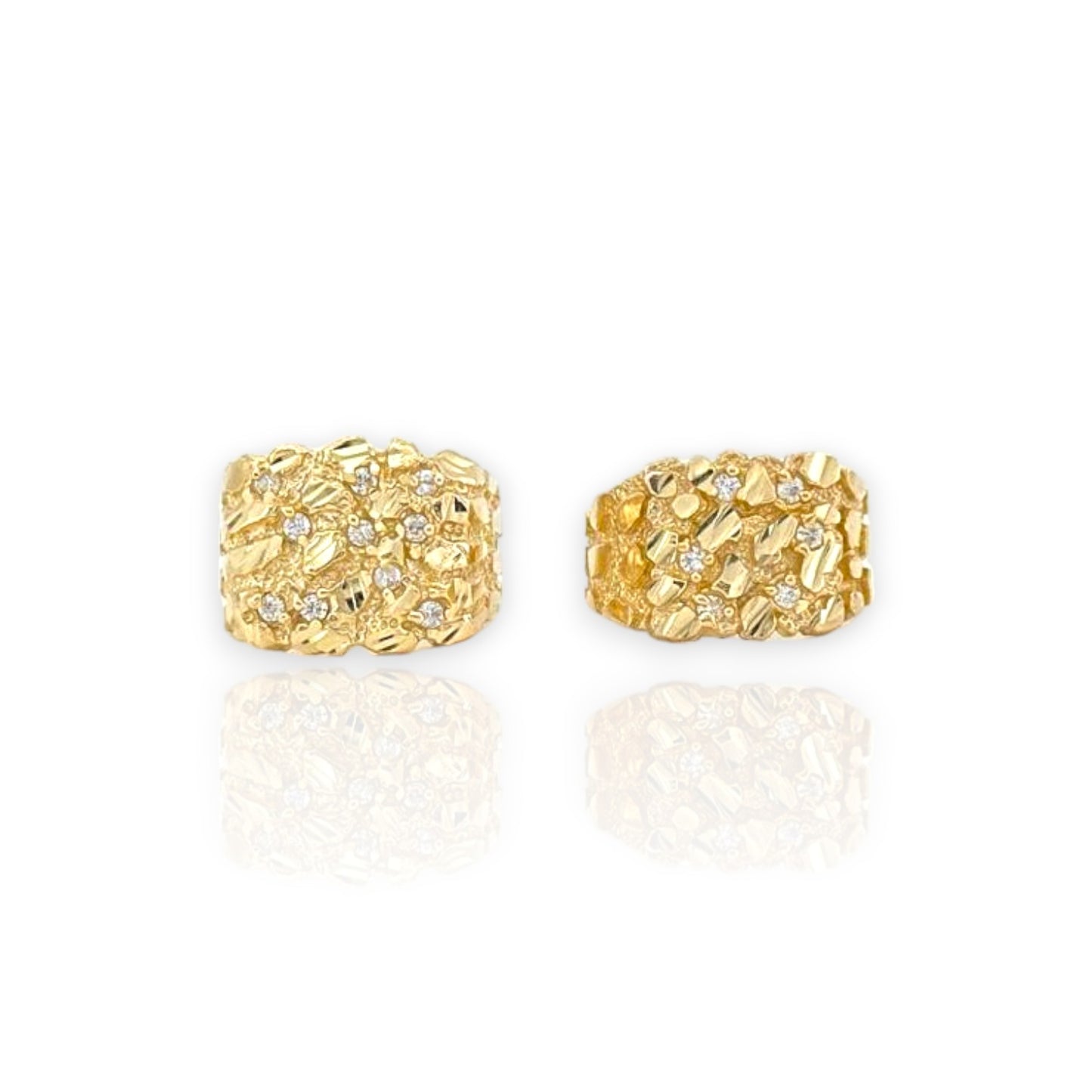Nugget Cubic Zirconia Ring - 10K Yellow Gold - Solid