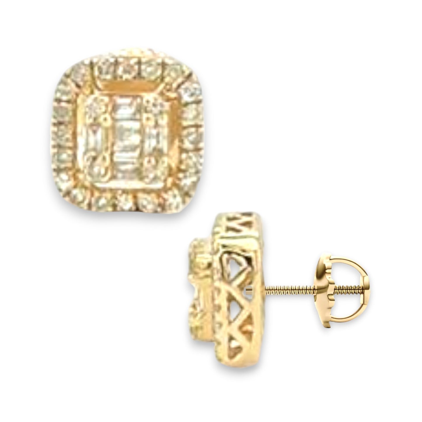 0.43ct Diamond Square Stud Earrings - 14k Yellow Gold