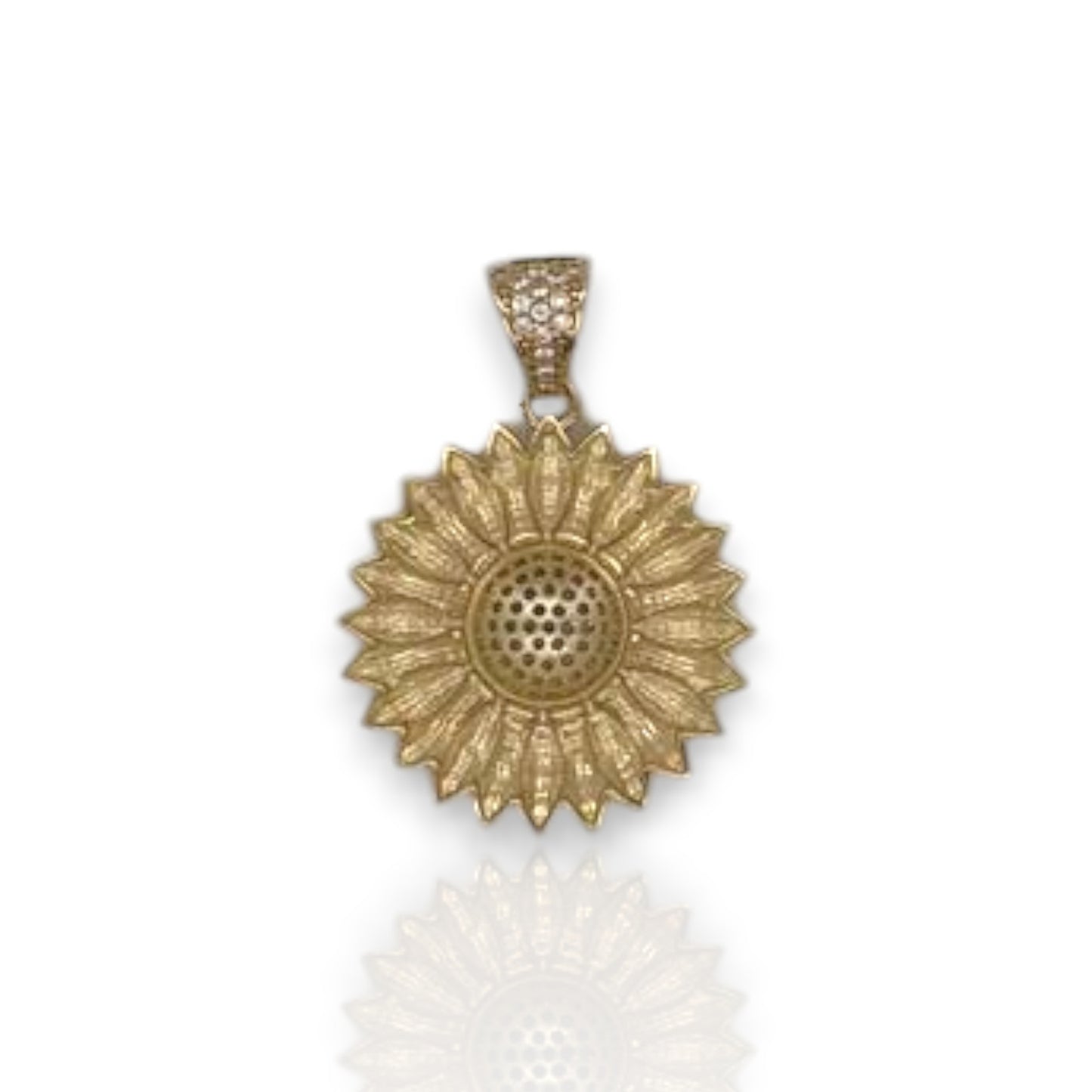 Flower Two Tone Cz Pendant - 14K Yellow Gold