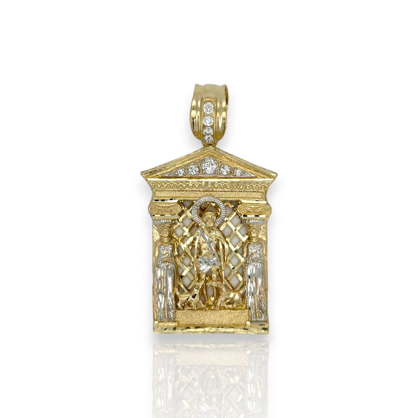 St Jude Two Tone Pendant CZ - 10k Yellow Gold